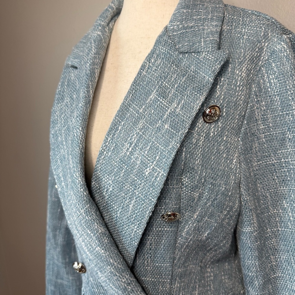 Sason Textured Double-Breasted Blazer – Blue – Size L (US 8/10) - Picture 3 of 10